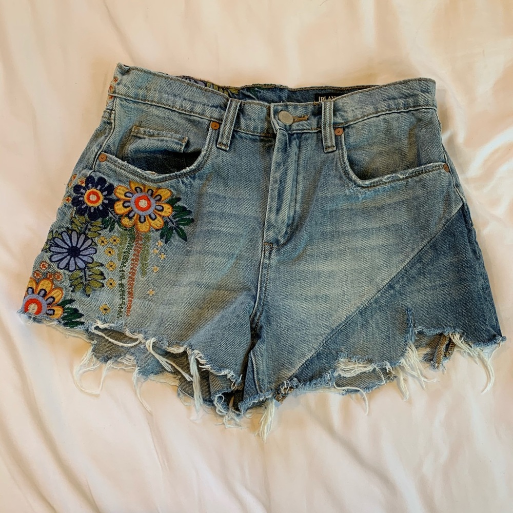 Vintage Blue Floral Embroidered Shorts